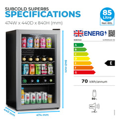 Subcold Super85 Beer Fridge Silver