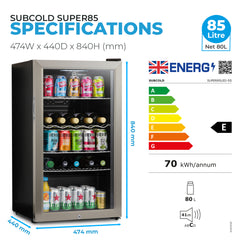 Subcold Super85 Beer Fridge Stainless Steel