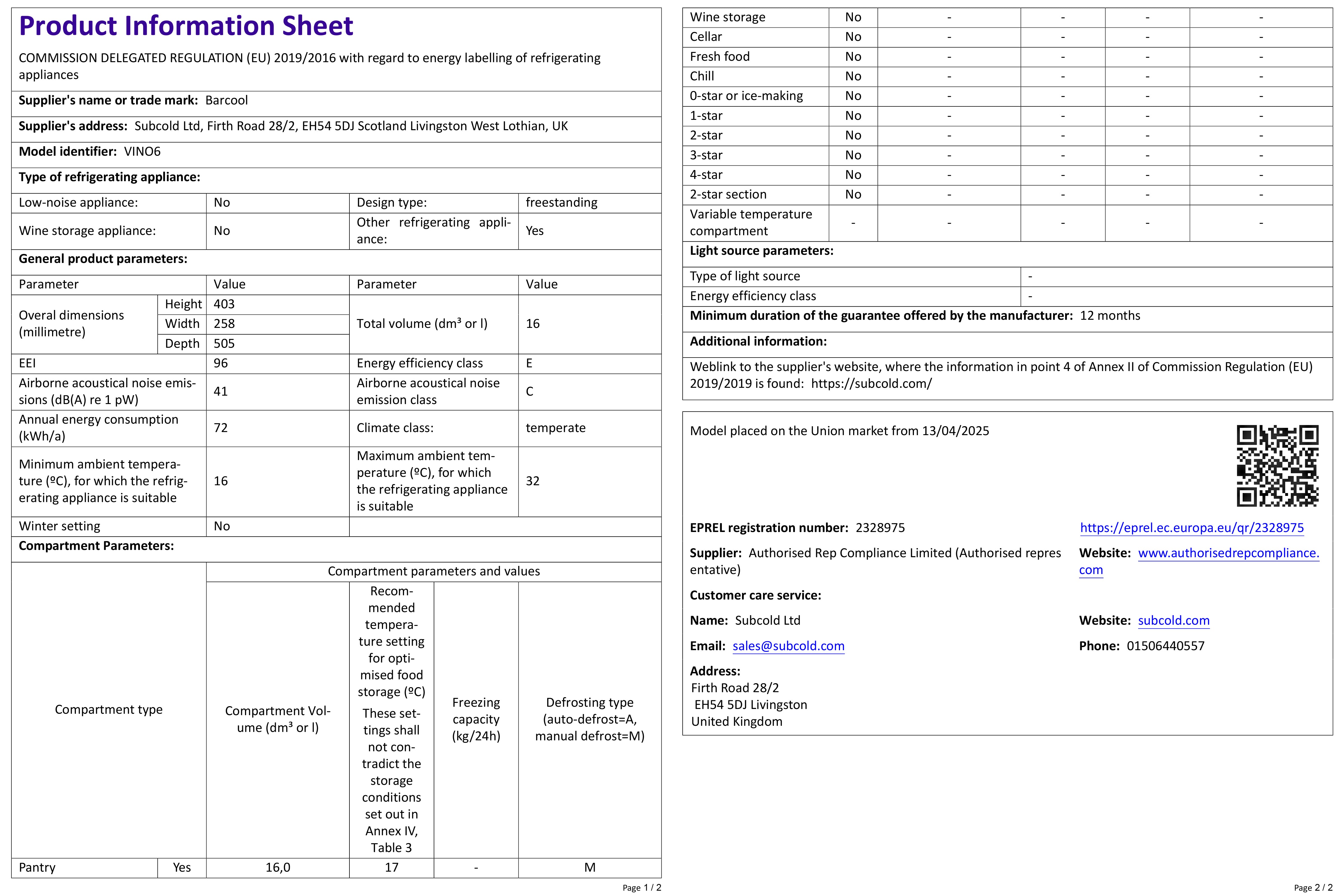 Barcool VINO6 Wine Fridge