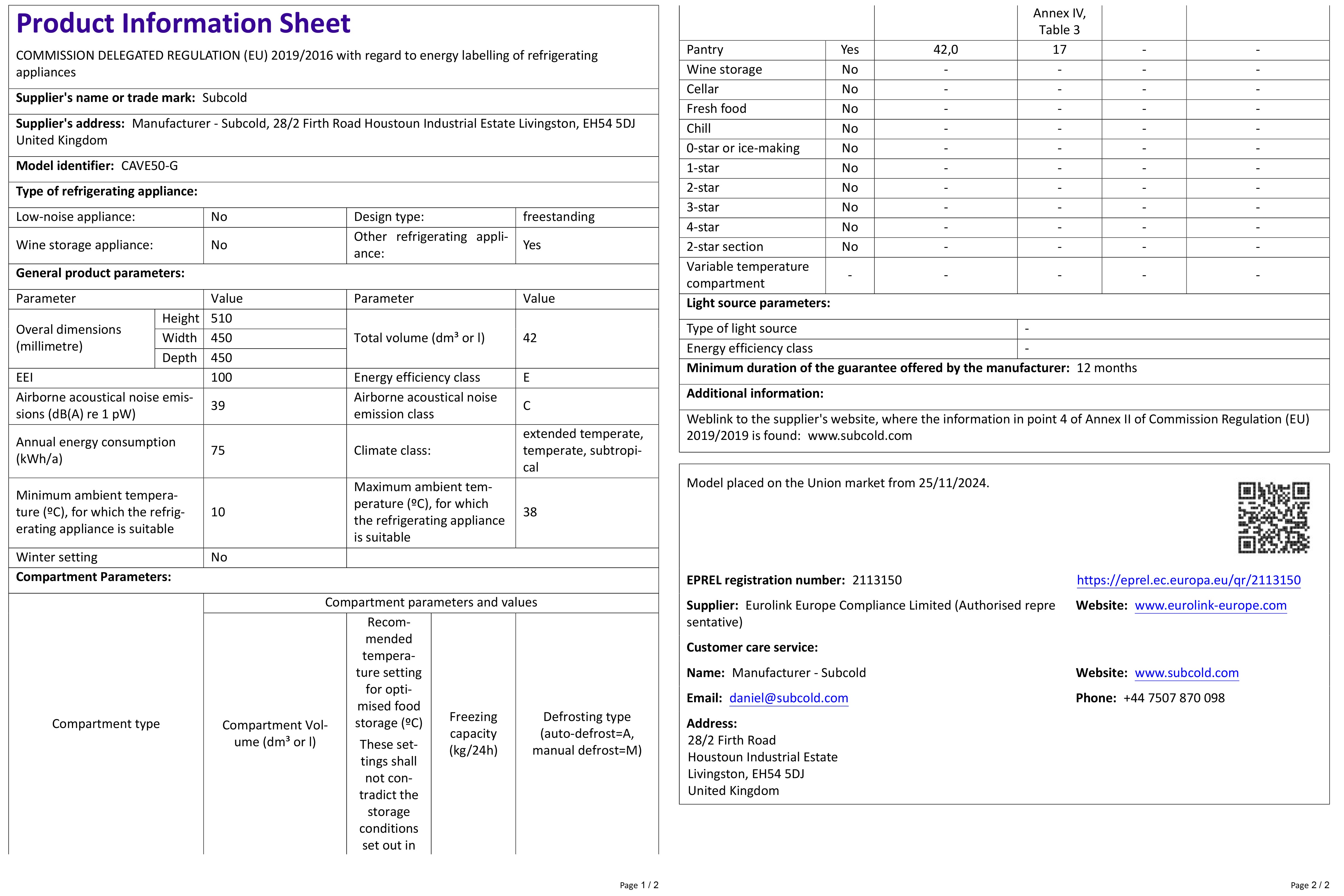 Subcold Cave50-G Beer Fridge Black