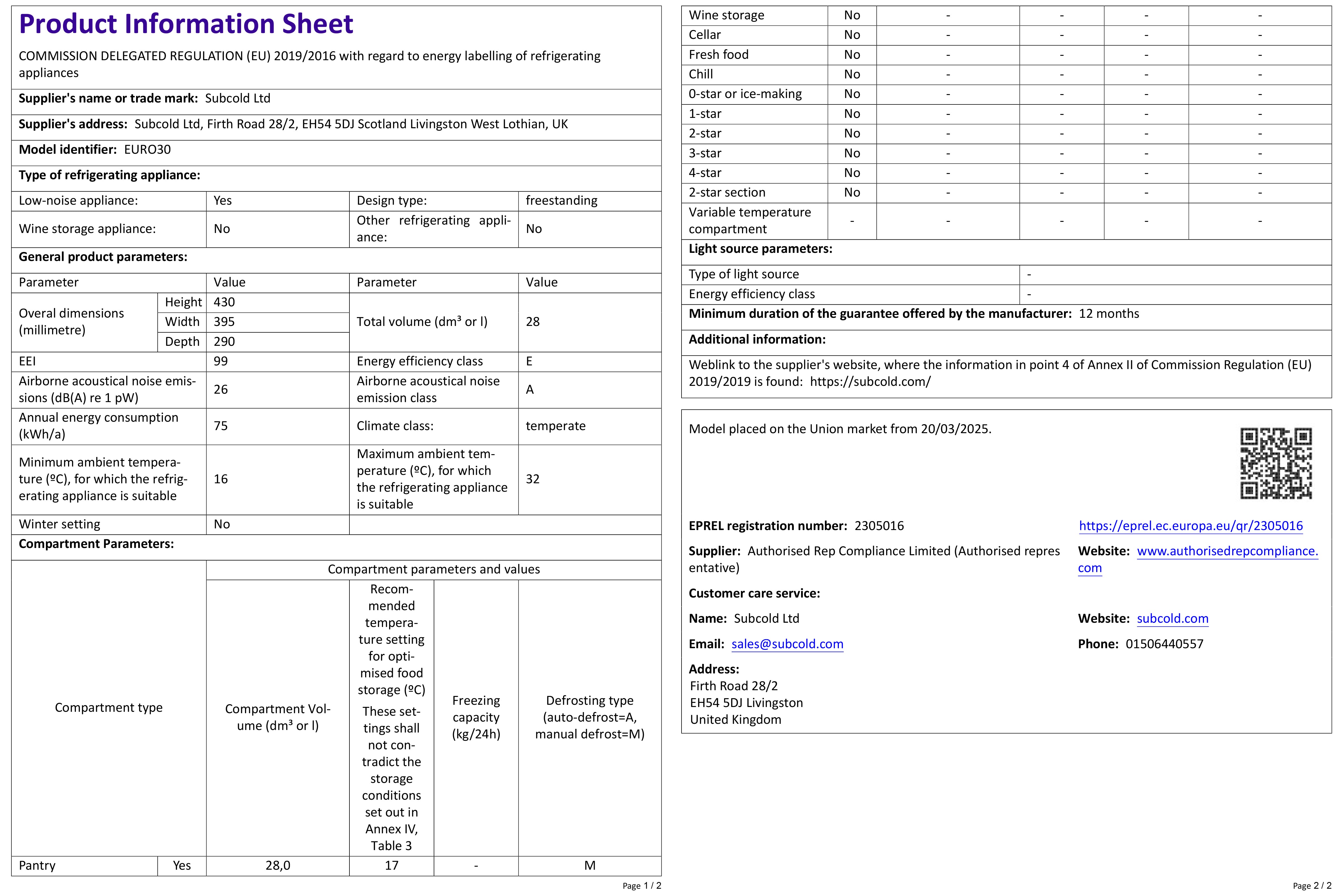 Electric Cool Box - Subcold EURO30