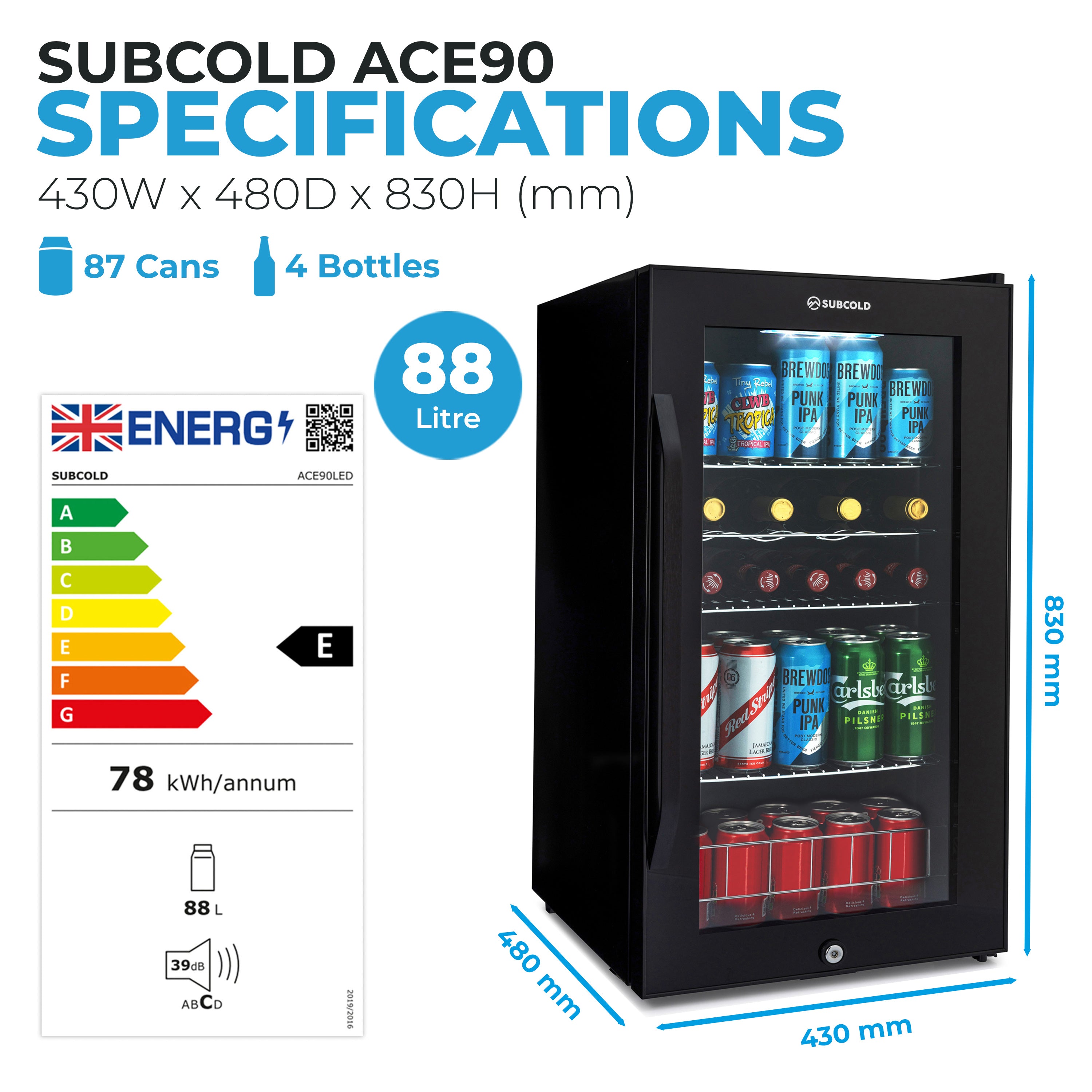 Subcold ACE90 Beer Fridge Black