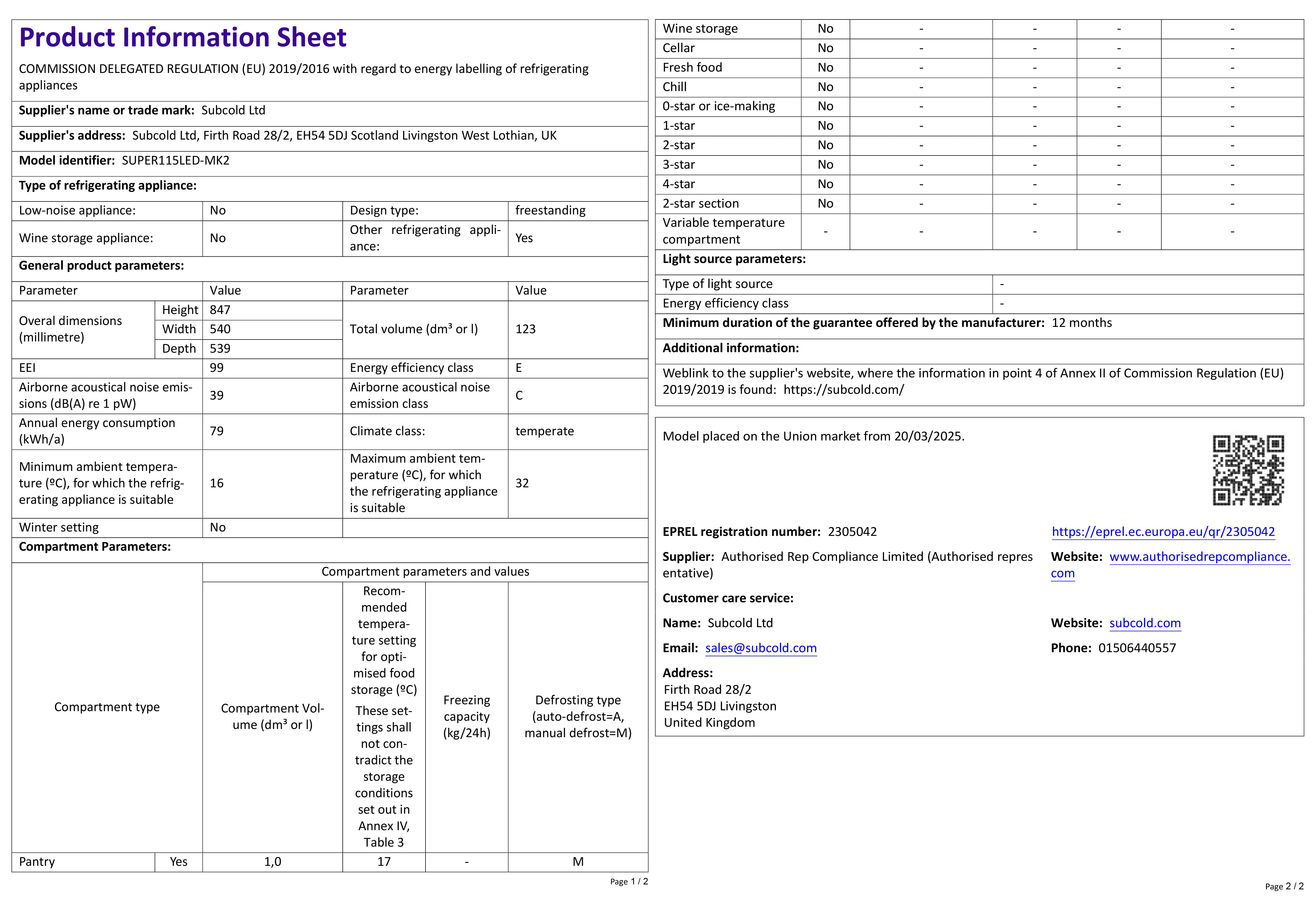 Subcold Super115 Beer Fridge Black