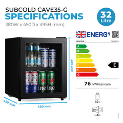 Subcold Cave35-G Beer Fridge Black